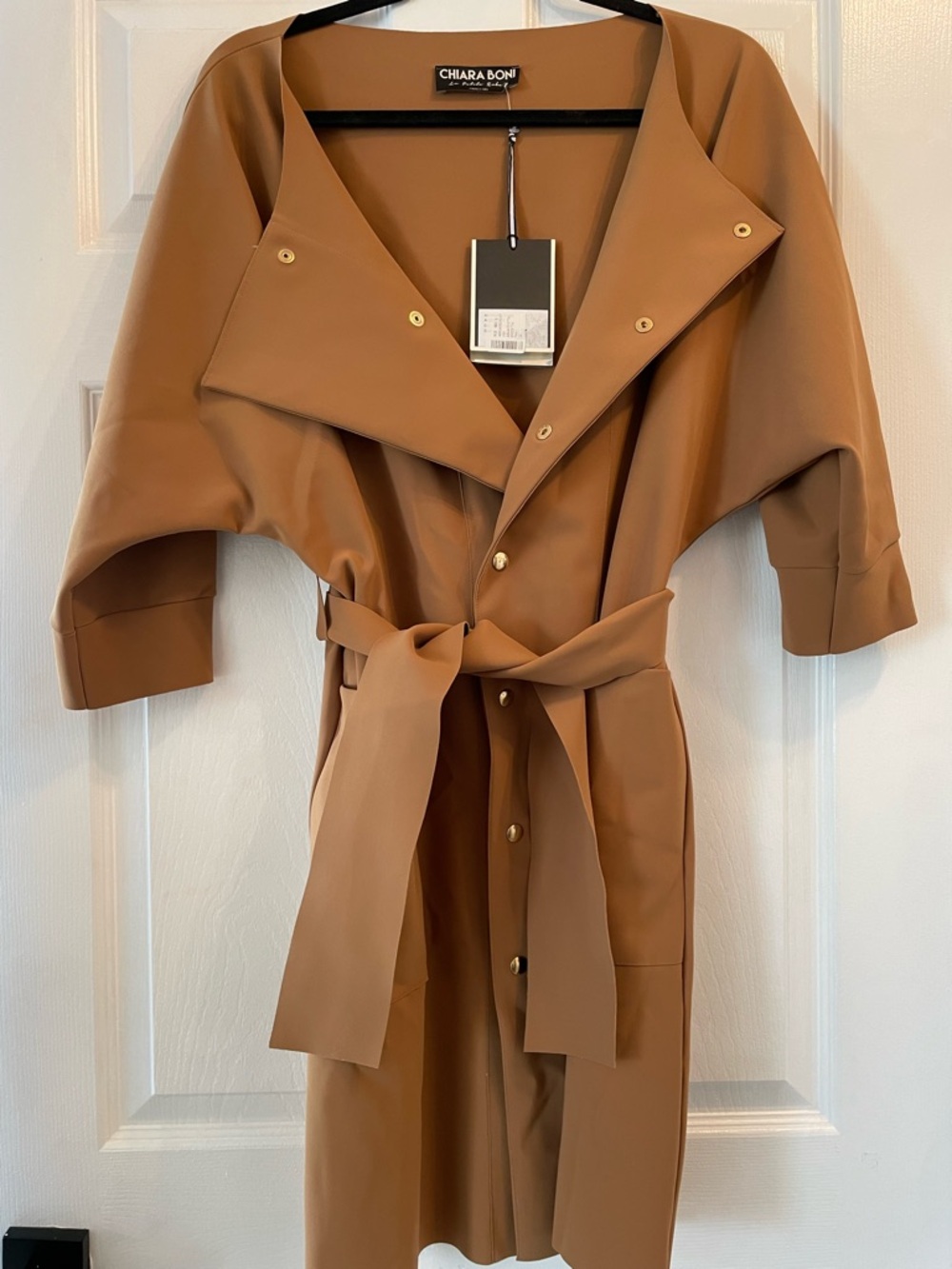 Chiara Boni Tan Wrap Trench Coat with Self-Tie Belt
